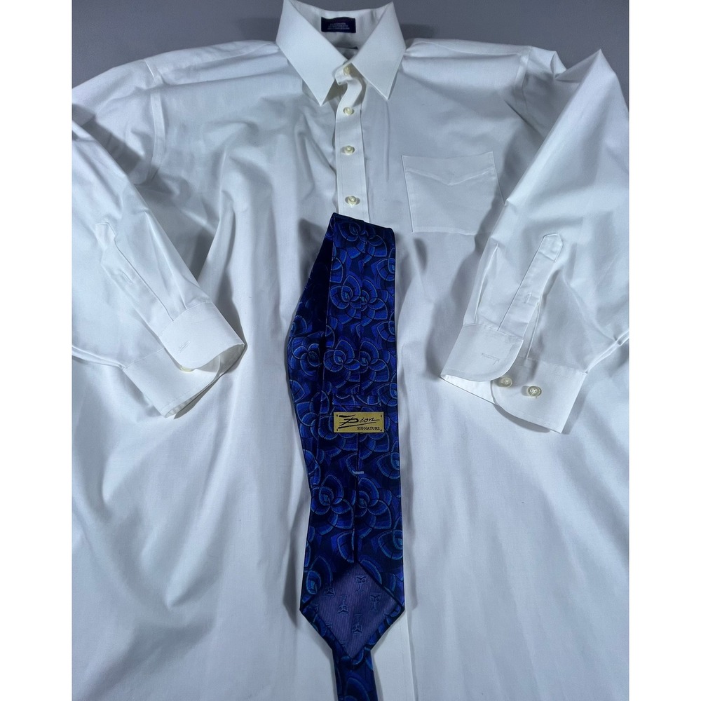 Stafford Performance White Dress Shirt Men's 18.5 36-37 Big & Tall Cotton Blend - Picture 12 of 13